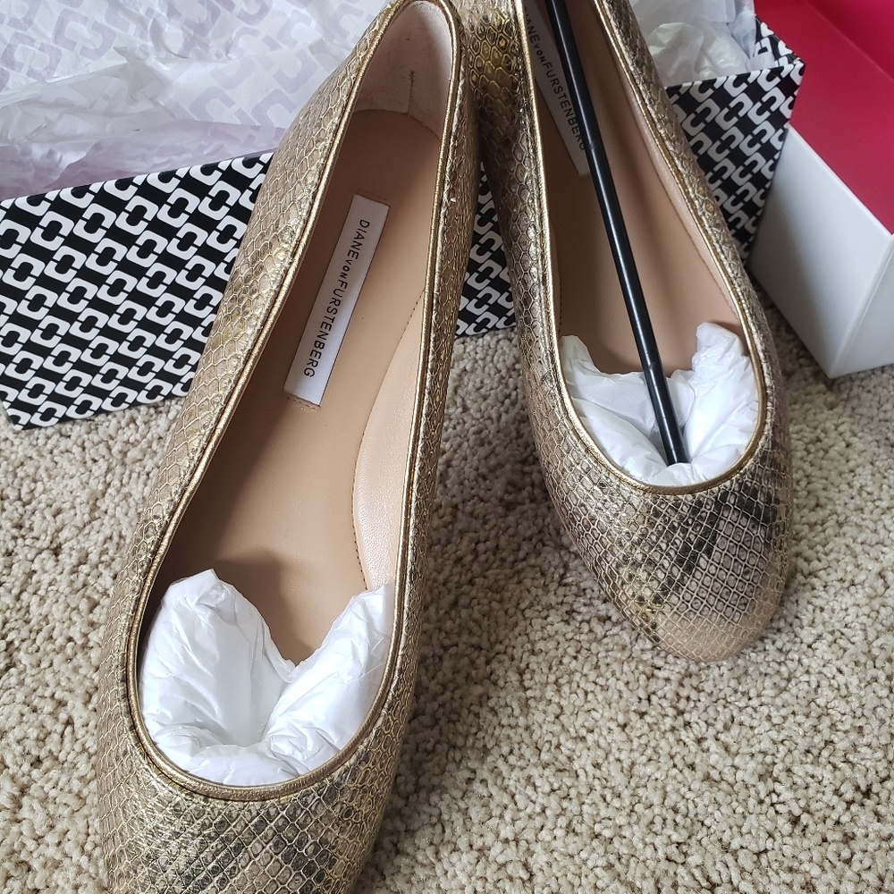 DVF Gold Python Leather Cambridge Ballet Flats